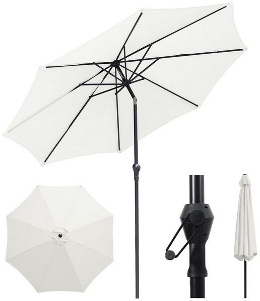 Sekey Sonnenschirm ø 200/270/300 cm Gartenschirm Rund, Marktschirm Knickbar, mit Kurbel, LxB: 300x300 cm, sonnenschirm 300cm, Neigungswinkel, für Balkon Garten, UV 50+