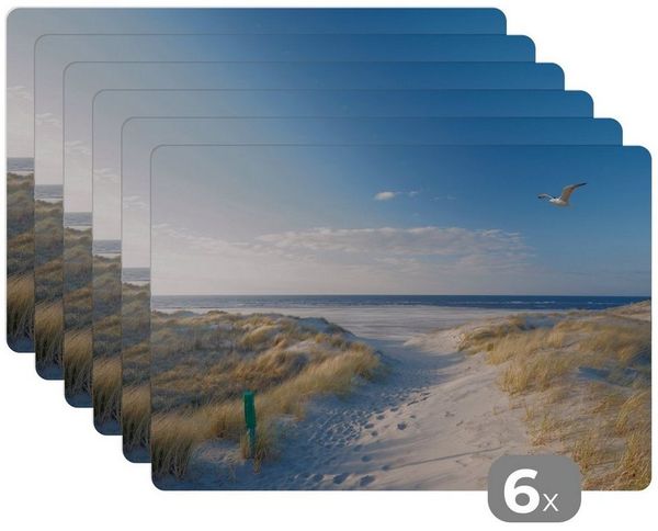 MuchoWow Platzset Düne - Möwe - Strand - Meer - Sonne, (6-St), Platzsets, Tischset, Abwaschbar, Tischsets, Platzdeckchen