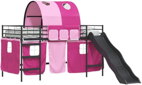 vidaXL Loft-Bettenrahmen für Kinder mit Vorhängen, Wölbung, Rutsche 42020844