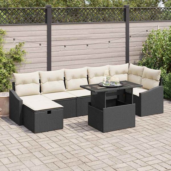 vidaXL Garten-Sofa-Set mit Kissen 8 pcs Schwarz Poly Rattan 3359844
