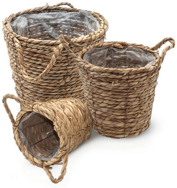 Spetebo Pflanzkübel Seegras Pflanzkorb 3er Set natur - 25 / 20 / 15 cm (Set, 3 St, Pflanzkörbe Seegras), Pflanztopf mit Folie ausgekleidet