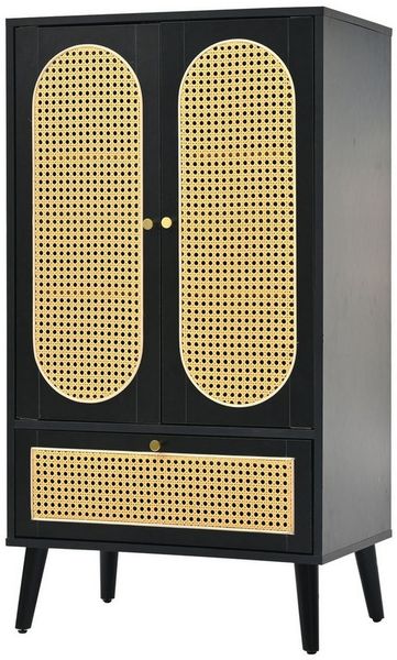 Merax Highboard mit Rattantüren und einer Schublade, Sideboard Landhausstil mit Metallgriffe,Kommode,B/H/T:60/110,5/40cm
