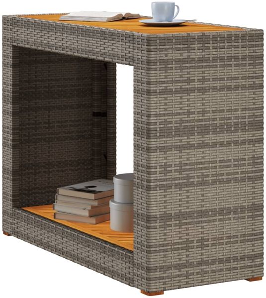 Gartentisch, Beistelltisch, Balkontisch mit Holzplatte Grau Poly Rattan Bild 4