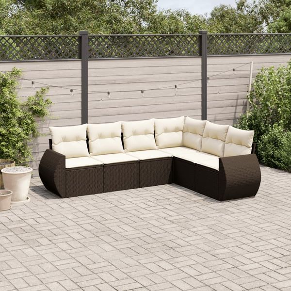 vidaXL 6-tlg. Garten-Sofagarnitur mit Kissen Braun Poly Rattan 3221412
