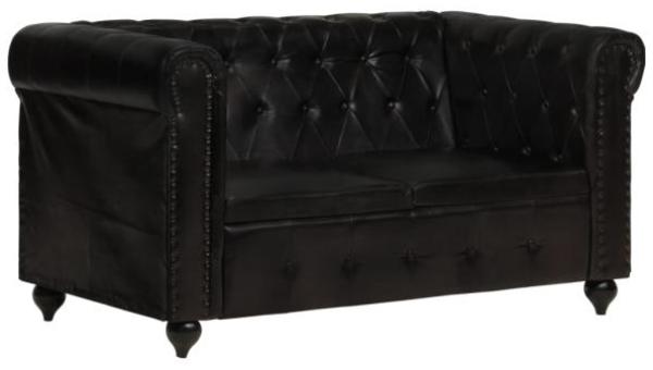 vidaXL Chesterfield-Sofa 2-Sitzer Schwarz Echtleder 283760