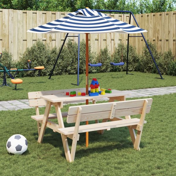 vidaXL Picknicktisch für 4 Kinder mit Sonnenschirm Massivholz Tanne 3281618