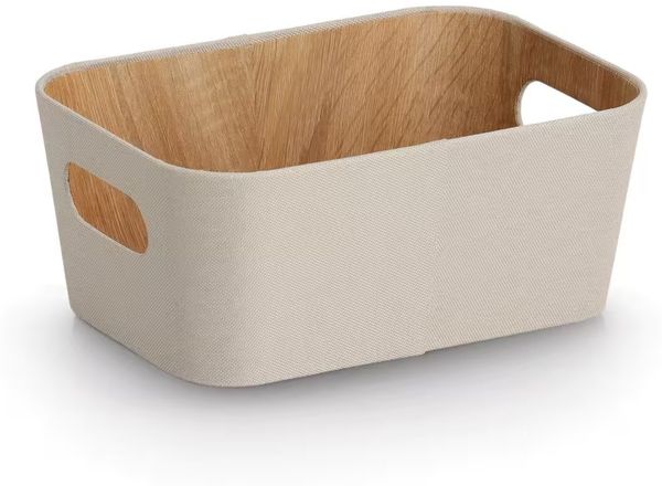 ZELLER 14516 Aufbewahrungsbox Pappe/Polyester, beige, ca. 26 x 18 x 11 cm