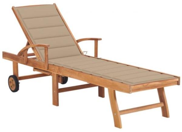 vidaXL Sonnenliege mit Auflage Beige Massivholz Teak 3063009