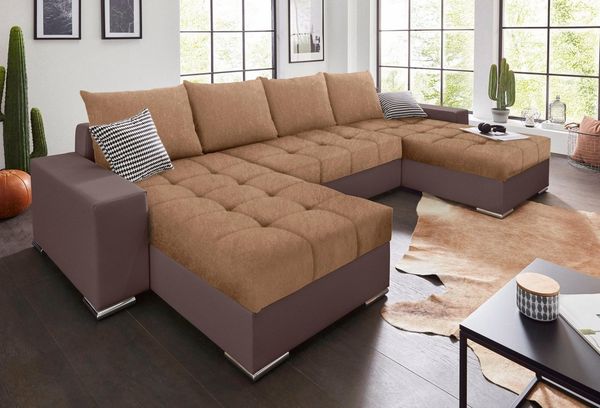COLLECTION AB Wohnlandschaft Josy XL U-Form, Breite: 313 cm, Liegefl. 137x266 cm, Bettfunktion, Bettkasten & 2 Zierkissen, Federkern