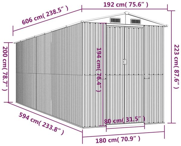 vidaXL Geräteschuppen Anthrazit 192x606x223 cm Verzinkter Stahl 3147454 Bild 8