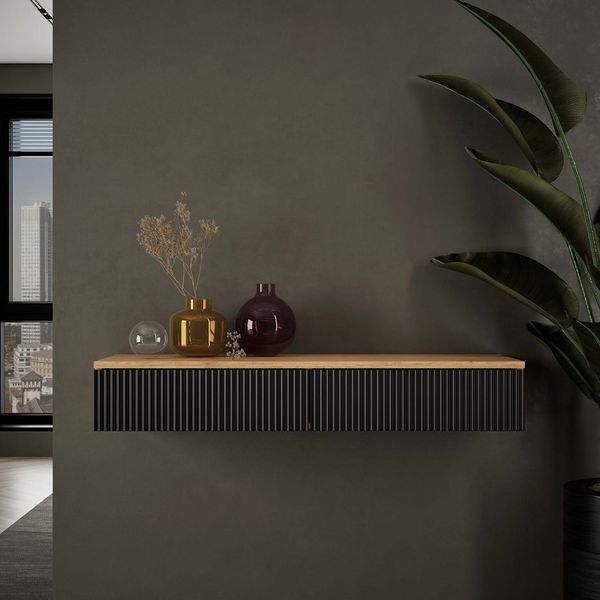 Planetmöbel Konsolentisch AMYRA (Wandmontage, 100 x 16 x 35 cm, Gold Eiche - Schwarz), Wand-Konsole für Garderobe, Flur und Schminktisch