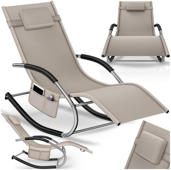tectake Gartenliege ergonomische Sonnenliege, Belastbarkeit 120 kg, 62 x 146 x 92 cm, Balkonliege Taya, 1 St, für Außen in Beige, gepolstert, atmungsaktiv, wasserabweisend, mit Aufbewahrungstasche