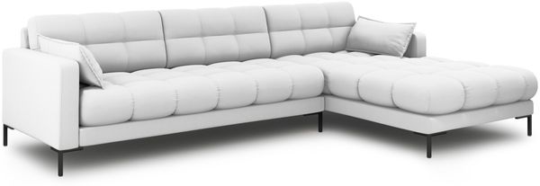 Micadoni Ecksofa Mamaia 5-Sitzer Rechts Strukturierter Stoff Neve Hellgrau schwarze Beine Bild 2