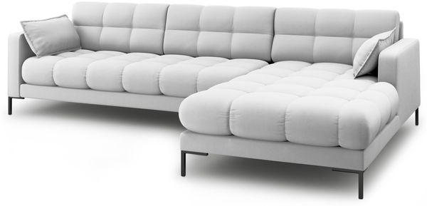 Micadoni Ecksofa Mamaia 5-Sitzer Rechts Strukturierter Stoff Neve Hellgrau schwarze Beine Bild 3