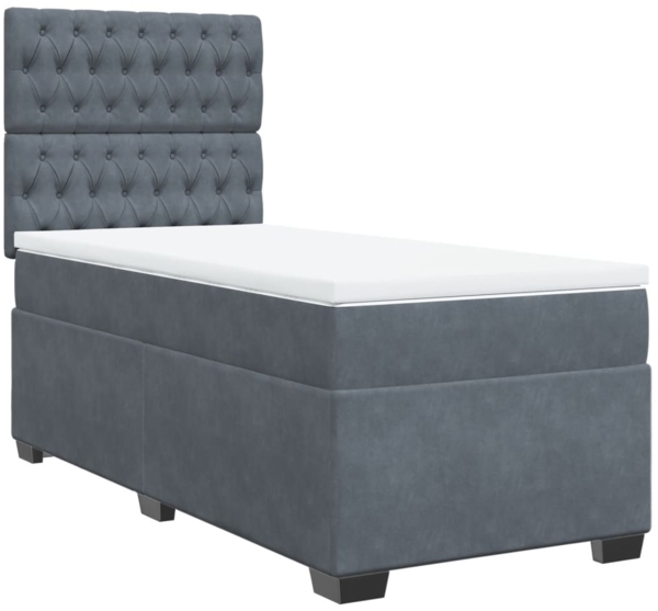 vidaXL Boxspringbett mit Matratze Dunkelgrau 90x190 cm Samt 3290793