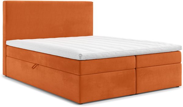 AX LIVING Boxspringbett 180x200 Kilve Amber Samt mit Bettkasten Topper