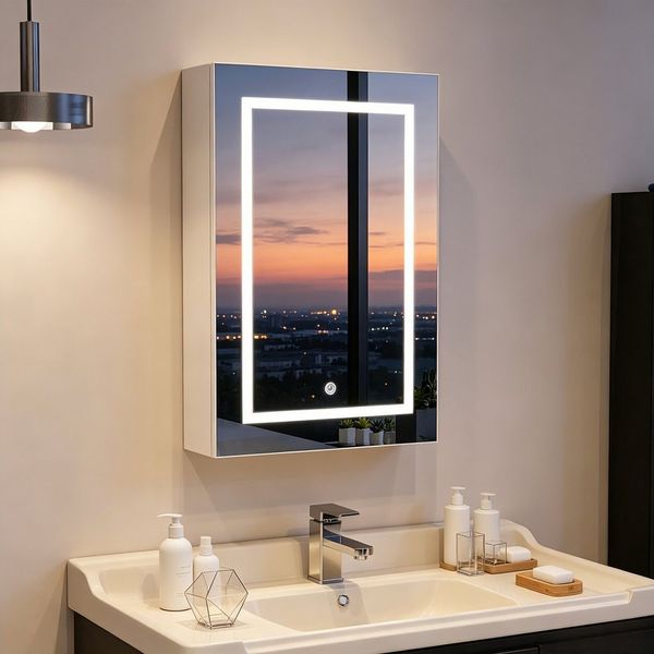 Simurq Spiegelschrank Badezimmerspiegelschrank mit 3-Farben LED Licht & Memory-Funktion (1x Spiegelschrank, alle Montageteile, bebilderte Montageanleitung)