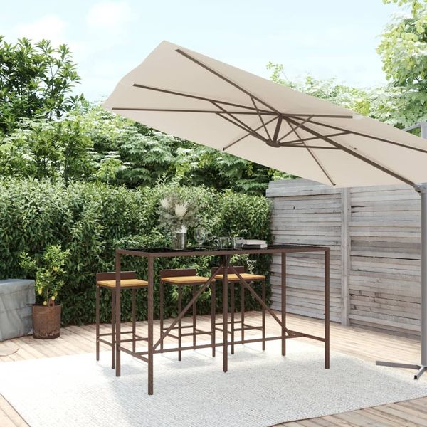 Bartisch, Gartentisch, Küchentisch mit Glasplatte Braun 180 x 70 x 110 cm Poly Rattan