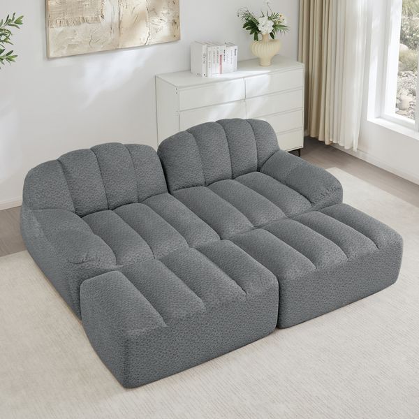 Modulares Sofa aus granulierter Fleece-Polsterung, rutschfest, 210x165x79 cm, grau