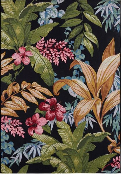Hanse Home Tropical Flowers In- & Outdoor Teppich – Flachgewebe Aussenteppich, Jungel Blumen Flower Florales Design, ÖKO-TEX Wetterfest & UV-beständig für Balkon, Terrasse, Garten – Bunt, 80x165 cm