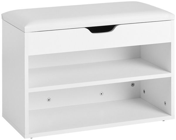 SoBuy FSR25-W Schuhbank, Spanplatte, Lackiert, Weiß, 60 x 44 x 30 cm