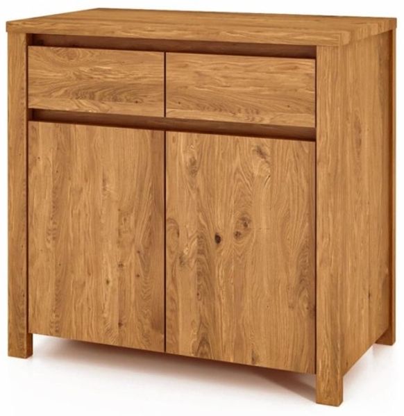 Kommode Tinci aus Wildeiche massiv 80x45x77 mit 2 Türen 2 Schubladen Holzbeinen