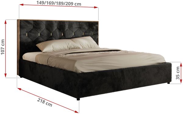 Polsterbett mit Bettkasten LARINO CLASSIC 200 x 200 cm Lattenrost und Gasdruckfedern, stabiles Bettgestell, modernes Design Pocket Matratze - Schwarz Plüsch - VIRE LUX Bild 4