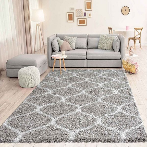 Vimoda Hochflor-Läufer Wohnzimmerteppich Modern, Rechteckig, Höhe: 30 mm, Marokkanisch, Raute Deko, Schlafzimmer,in Grau