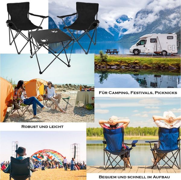 BigDean Campingstuhl 2 Stück Faltstuhl & Campingtisch praktisch & ideal für unterwegs (Set, 3 St), Ideal für Festival, Open-Air, Angeln, Camping