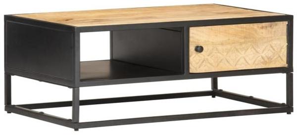 Couchtisch mit geschnitzter Tür, raues Mangoholz, 90 x 55 x 36 cm