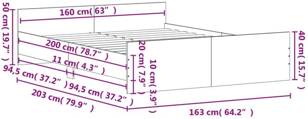 vidaXL Bettgestell mit Kopf- und Fußteil Weiß 160x200 cm 3203761 Bild 9