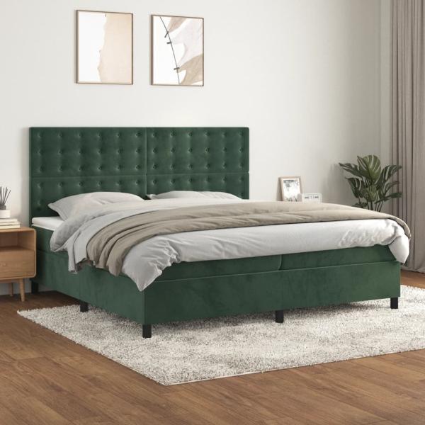 vidaXL Boxspringbett mit Matratze Dunkelgrün 200x200 cm Samt 3143286