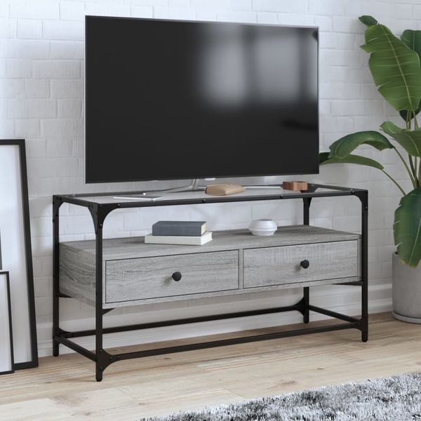 vidaXL TV-Schrank mit Glasplatte Grau Sonoma 98x35x51 cm Holzwerkstoff 846067