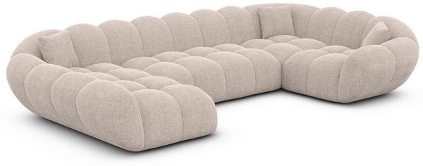 Sofa Dreams Wohnlandschaft Maleron U Form Design Stoffsofa, 6-Sitzer, Polsterecke, Ottomane links, Strukturstoff Beige