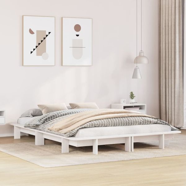 vidaXL Massivholzbett ohne Matratze Weiß 135x190 cm Kiefernholz 850675