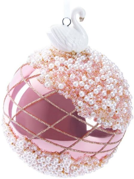 BRUBAKER Weihnachtsbaumkugel Premium Weihnachtskugel mit Porzellan Figur - Handdekorierte Baumkugel (1 St), 10 cm Christbaumschmuck aus Glas mit Perlen Dekorationen und Glitzer