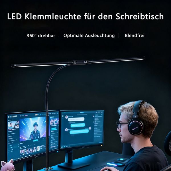 Luckice Schreibtischlampe LED Schreibtischlampe, weicher Schwanenhals, 10 Helligkeitsstufen, Warmes Licht, Natürliches Licht, Kaltes Licht, 12 W, Augenschutzklasse RG0, 1400 Lumen