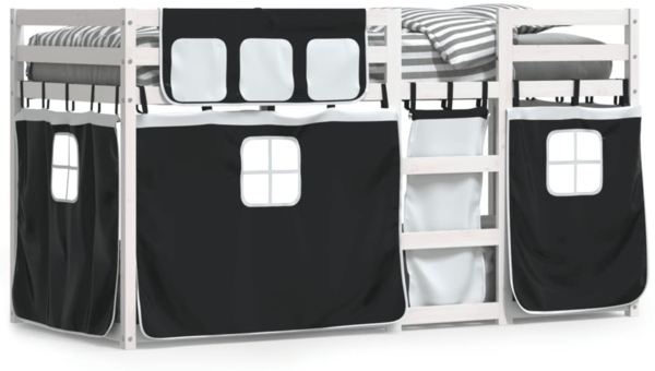 vidaXL Etagenbett mit Vorhängen Weiß & Schwarz 75x190 cm Kiefernholz 3283913