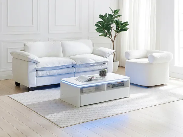 Vente-unique - SYLPIA Couchtisch Holz, Platte Weiß - B 60 cm x H 34 cm x L 110 cm