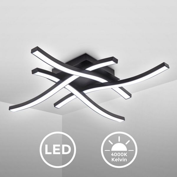 B.K.Licht Deckenleuchte moderne LED Deckenlampe 42,5x42,5cm Design 4-flammig schwarz - BKL1431, LED fest integriert, 4000K - Neutralweiß, Wohnzimmerleuchte Decke 20W 2000lm wellenförmig Hashtag Küche