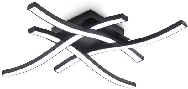 B.K.Licht Deckenleuchte moderne LED Deckenlampe 42,5x42,5cm Design 4-flammig schwarz - BKL1431, LED fest integriert, 4000K - Neutralweiß, Wohnzimmerleuchte Decke 20W 2000lm wellenförmig Hashtag Küche