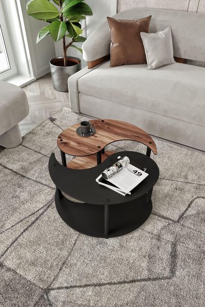 Modern Coffee Table Set (2 Pieces), Walnut Color, 70 x 38 x 70 cm | 100% MDF with Compressed Kraft Legs | Stylish & Functional for Living Room