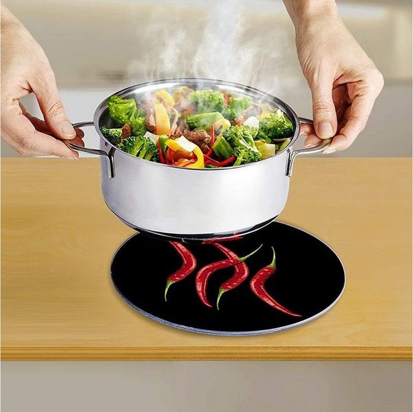 WENKO Topfuntersetzer Glas Untersetzer Peperoni Rund für Töpfe Pfannen Pfannenuntersetzer, Ø 20 cm aus gehärtetem Glas mit Anti-Rutsch Füßen aus Silikon
