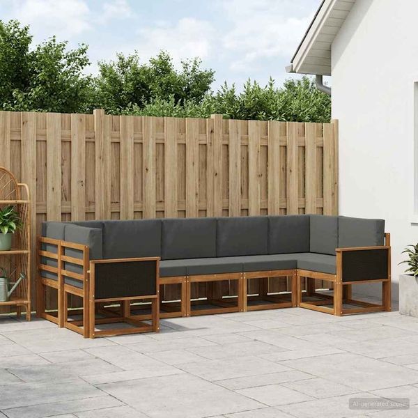 vidaXL Outdoor-Sofagarnitur mit Kissen 7 pcs Natur und Anthrazit 3385503