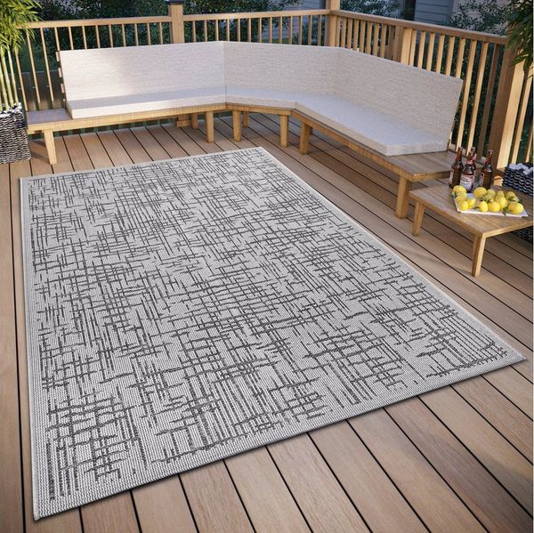 Hanse Home Telu In- & Outdoor Teppich Wetterfest – Modernes Muster, Wasserfest robuster Aussenteppich Flachgewebe für Garten, Balkon, Terrasse, Wohnzimmer – Beige Grau, 190x290 cm