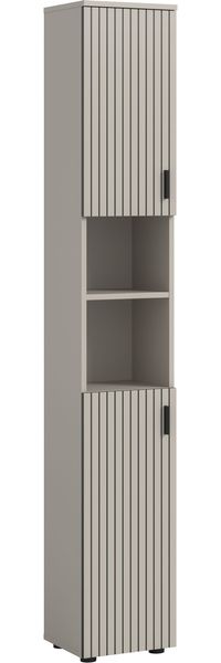 xonox. home – Badschrank Mone 30 x 192 x 30 cm in Kaschmir Nachbildung – Schlanker Hochschrank mit 2 Türen, 4 geschlossenen & 2 offenen Fächern – Platzsparendes Stauraumwunder, elegant & sehr funktional
