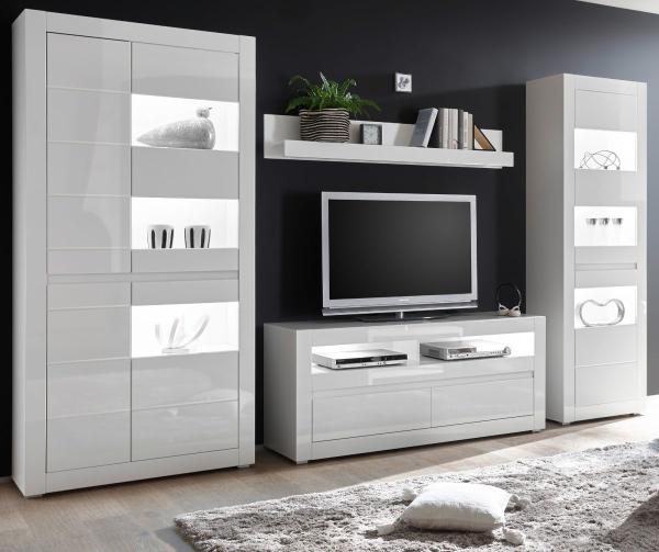 Wohnwand 4-tlg. Nobile in Hochglanz weiß / Stone Design grau 336 x 198 cm