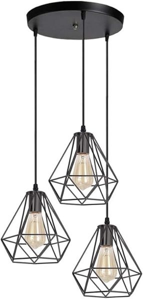 iDEGU 3 Deckenleuchte im Industrial-Stil – Vintage-Metalldesign, Kafigschirm, E27-Fassung – Geeignet fur Wohnzimmer, Esszimmer und Küche – Durchmesser 20 cm, Schwarz