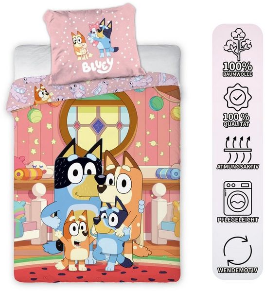 Bluey Familie Bettwäsche Set 2 tlg. 135x200 cm 80x80cm Baumwolle