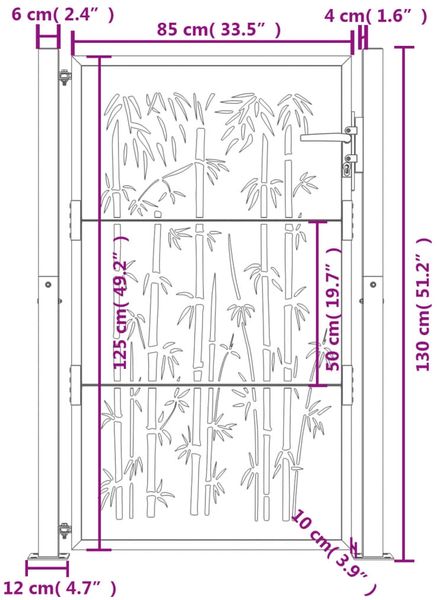 vidaXL Gartentor Anthrazit 100x125 cm Stahl Bambus-Design 153180 Bild 9